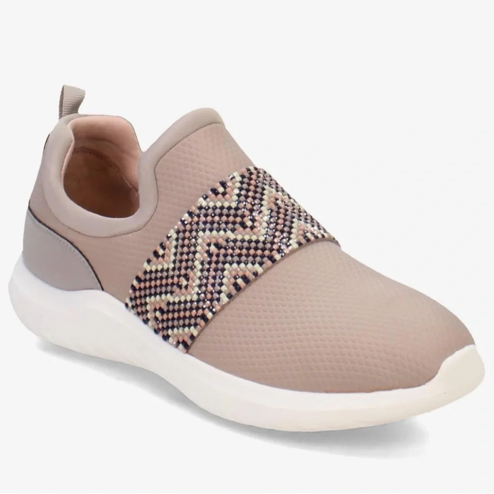 Clarks Slip-On Athletic Sneaker in Blush Pink with Multicolor Beaded Strap - Picture 2 of 12
